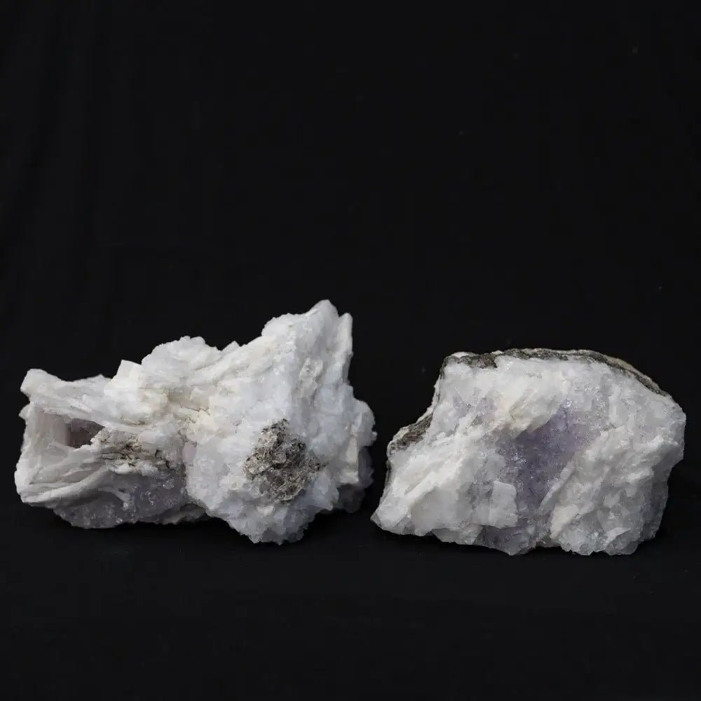 Fluorite On Selenite 2 specimens on black background