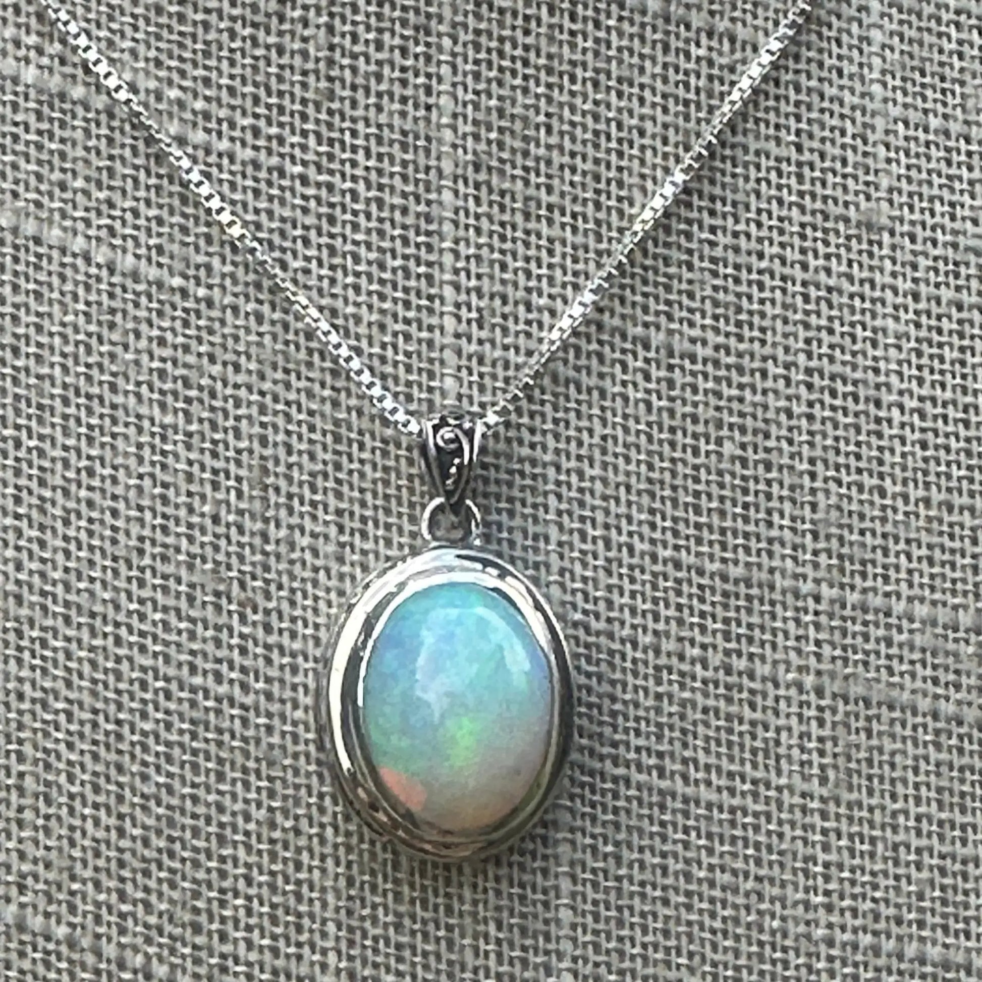 Natural Opal Pendant Set In Sterling Silver natural green and white colors