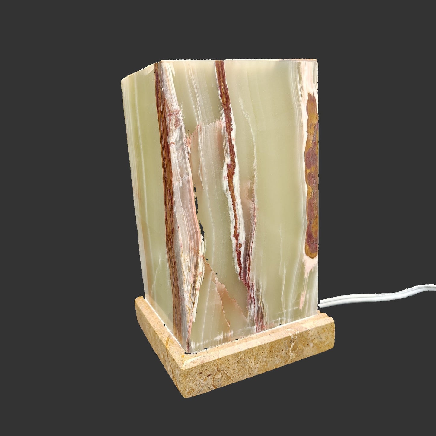 This is the side view of this rectangular onyx lamp.