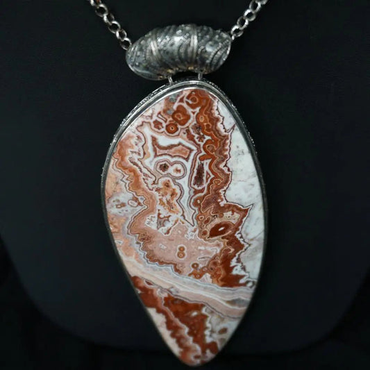 Large Lace Agate Pendant On 18 Inch Sterling Chain