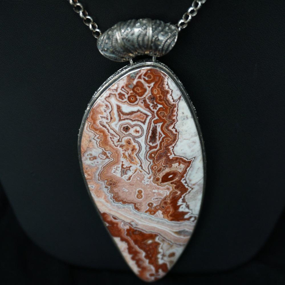 Large Lace Agate Pendant On 18 Inch Sterling Chain