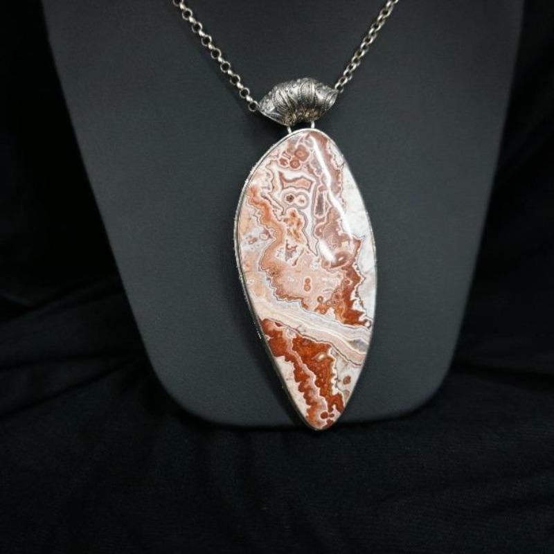 Large Lace Agate Pendant On Chain