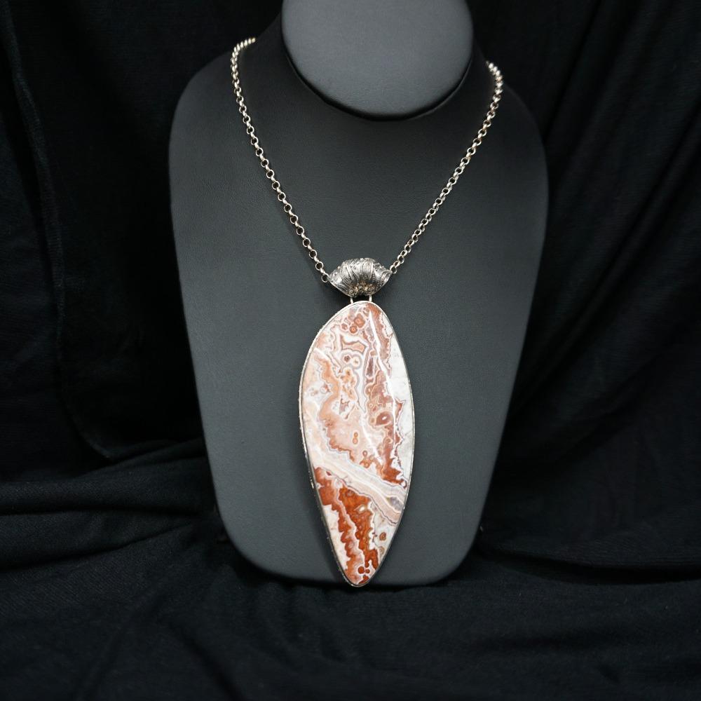 Sterling Silver Bali Design Penant With Large Lace Agate