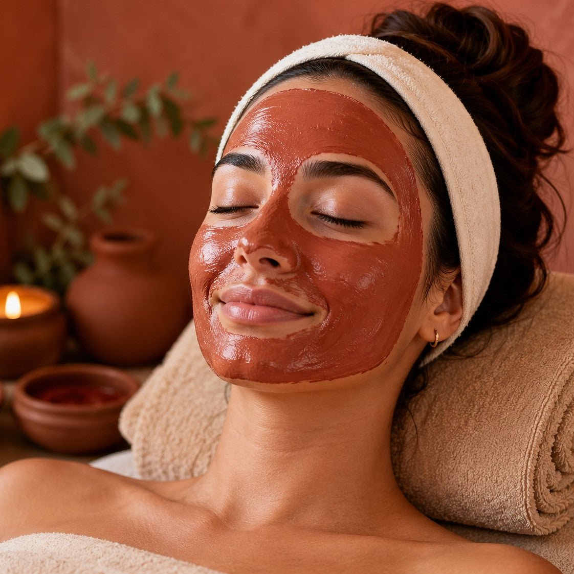 female in a spa room with a clay mask