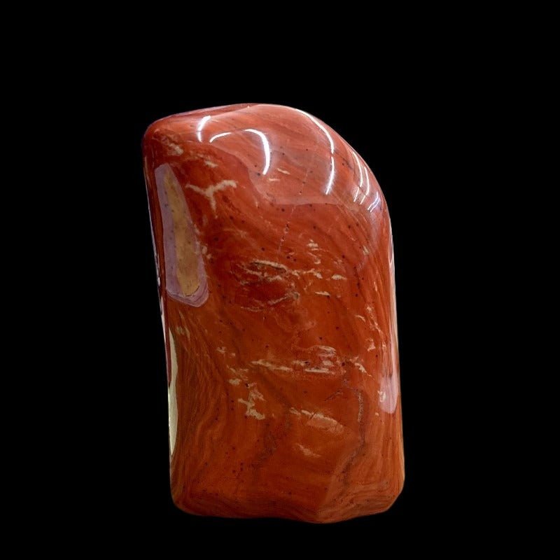 Back Side Of Red Jasper Cut Base, Polished Bright Red With Some Tan