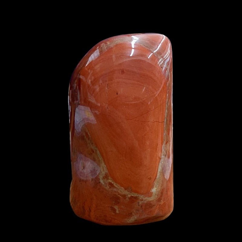 Front Side Of Red Jasper Cut Base,Polished Bright Red With Some Tan