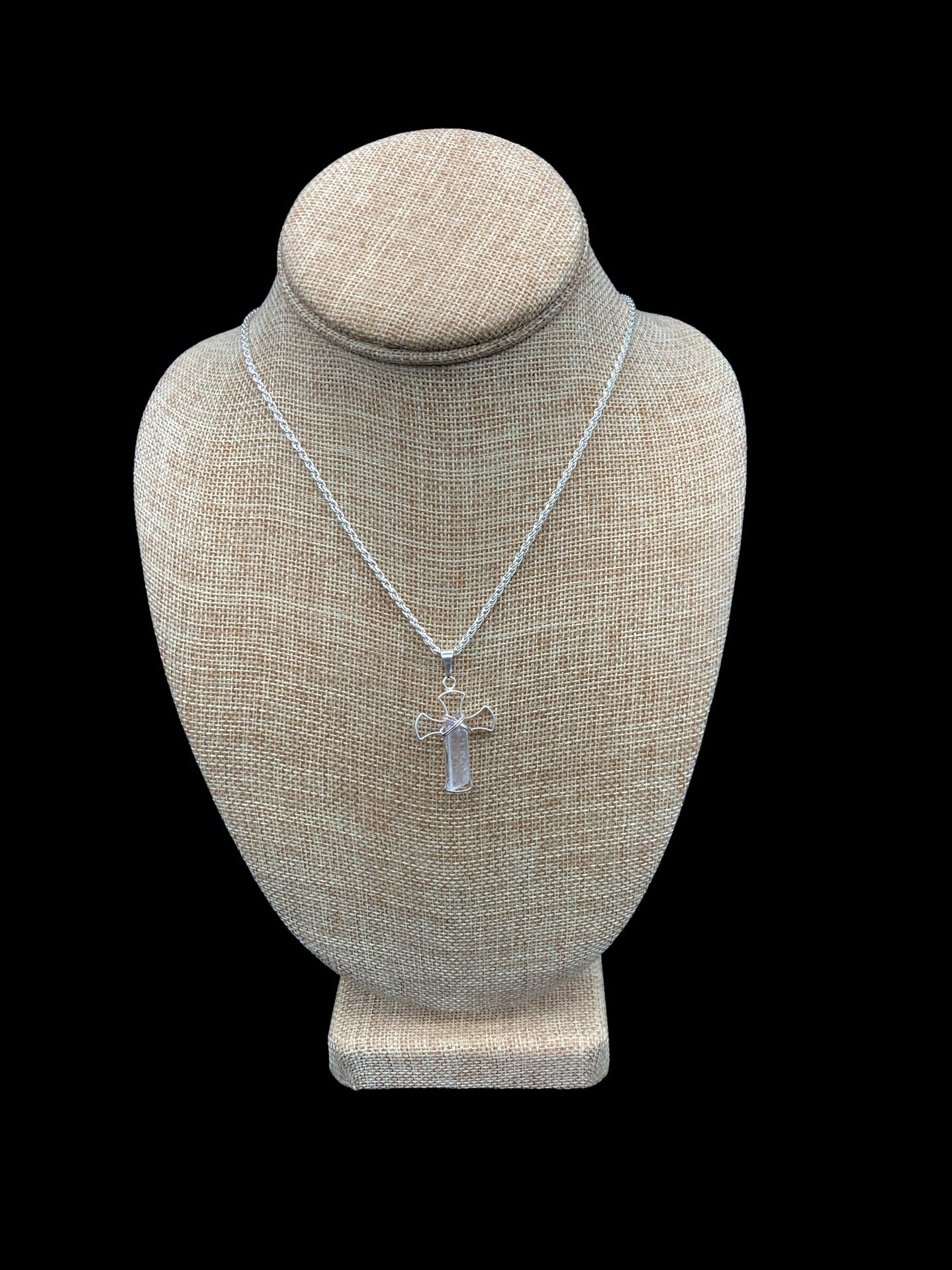 Wire And Quartz Crystal Cross Necklace