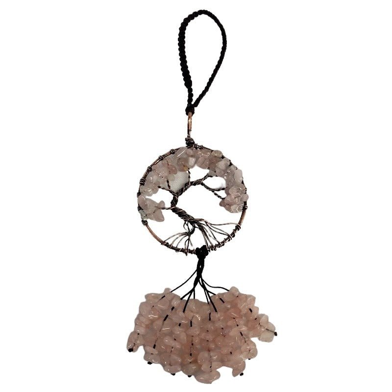 Back Side Of Pink Rose Quartz Chip  Tree Of Life  Keychain