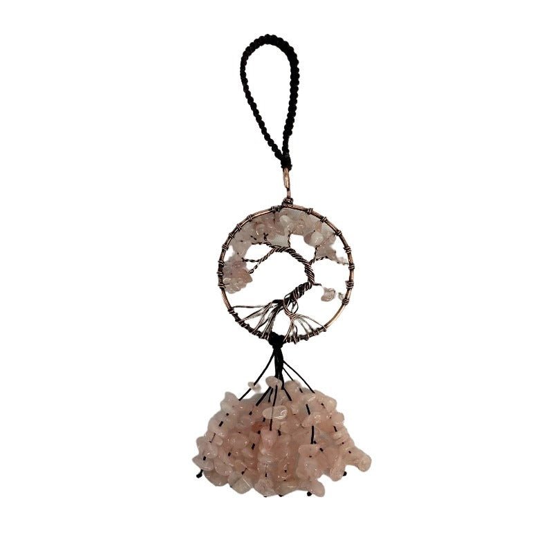 Front Side Of Rose Quartz Tree of Life Keychain