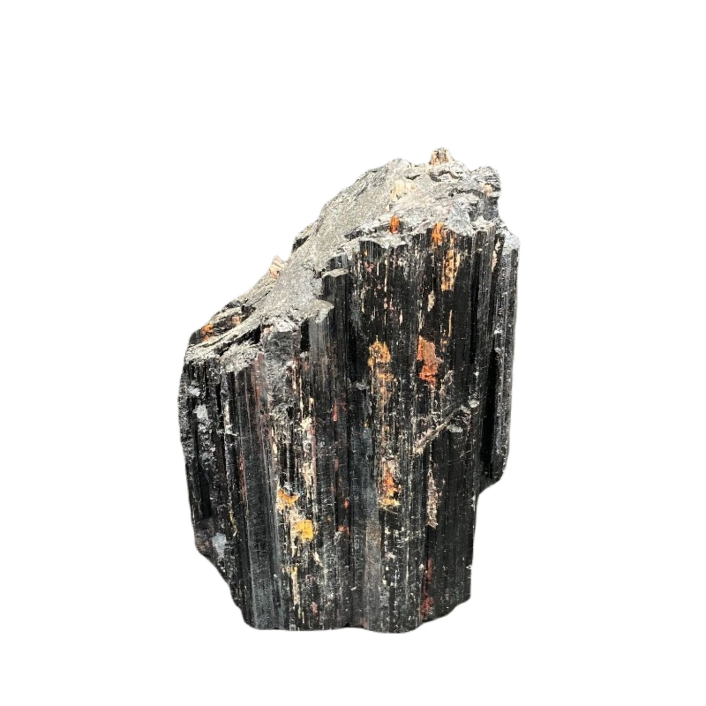 Side View Of Rough And Raw Black Tourmaline With Mica Cut Base