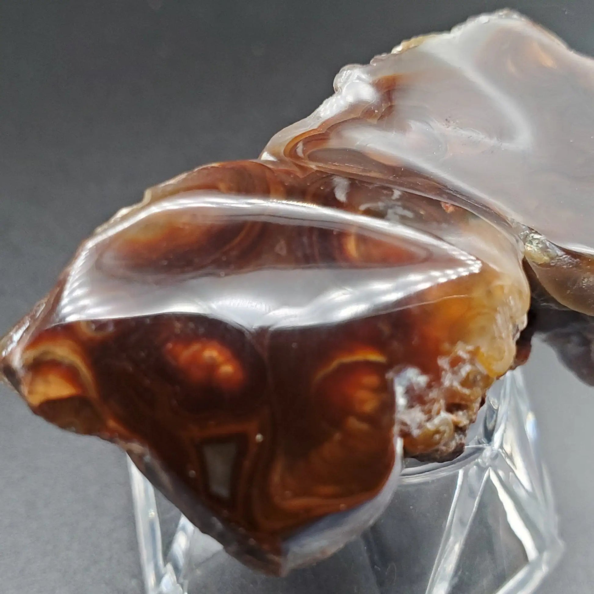 Close Up Of Polished And Raw Fire Agate Stone