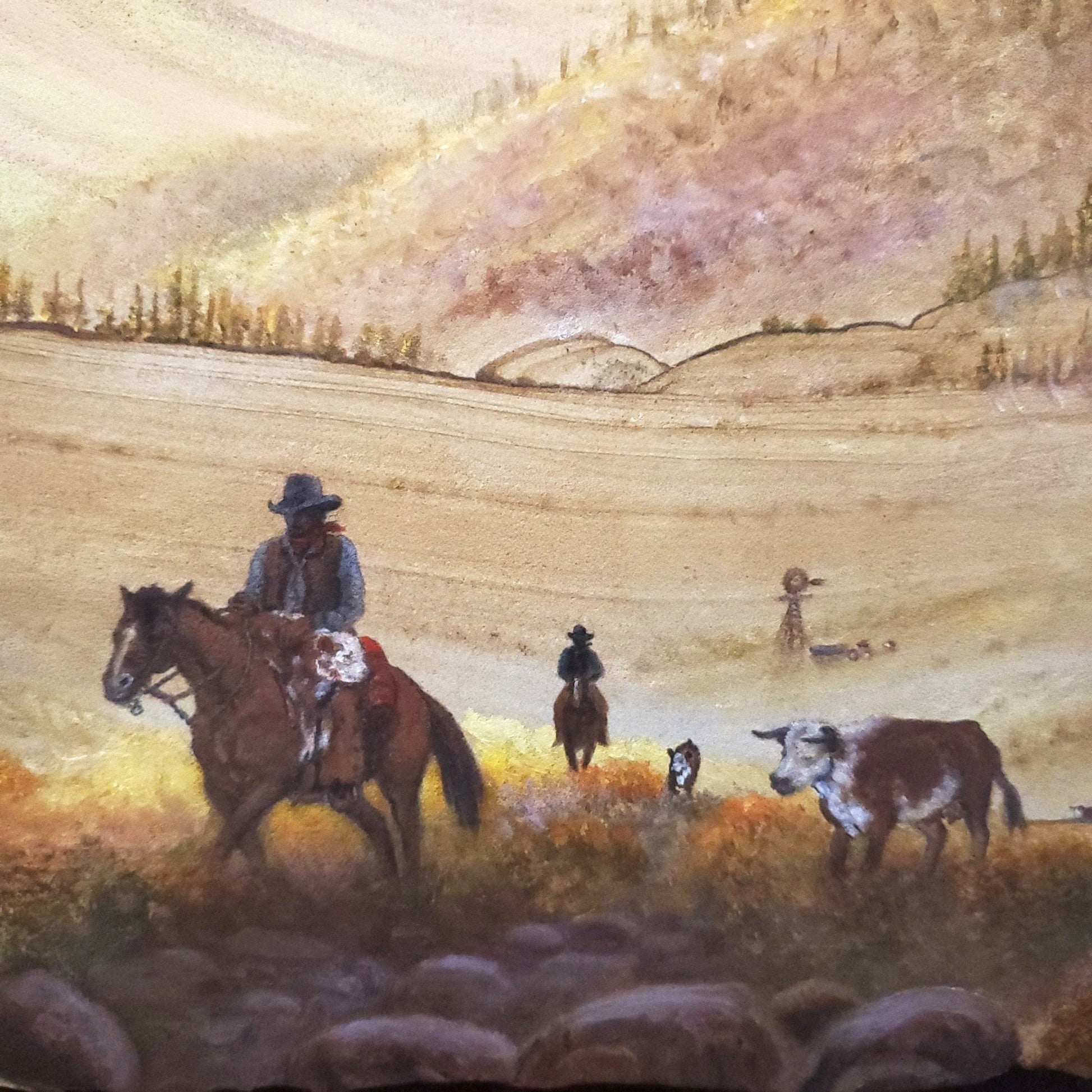 Sandstone Wall Art With Cowboys Cattle And Landscape