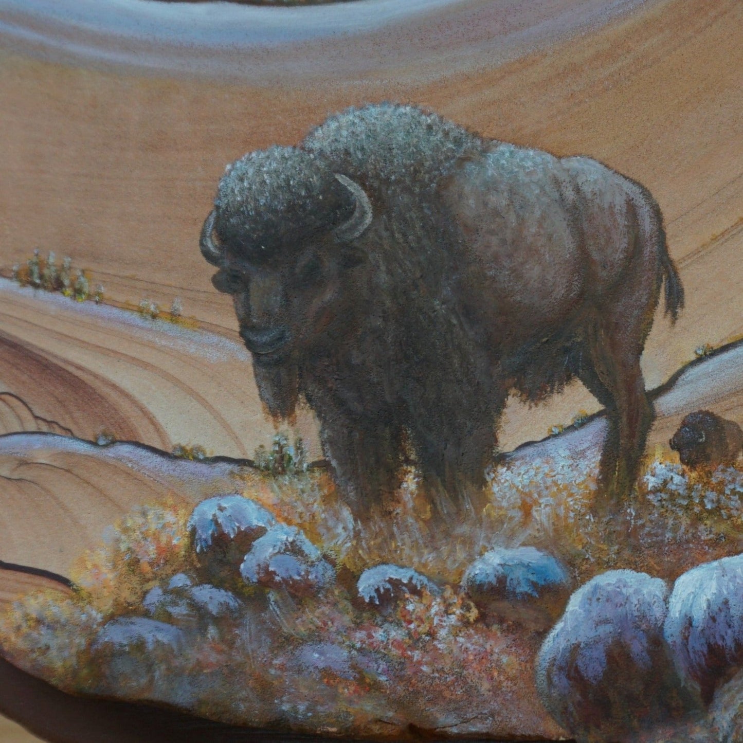 Buffalo Painted On Sandstone Wall Hanging