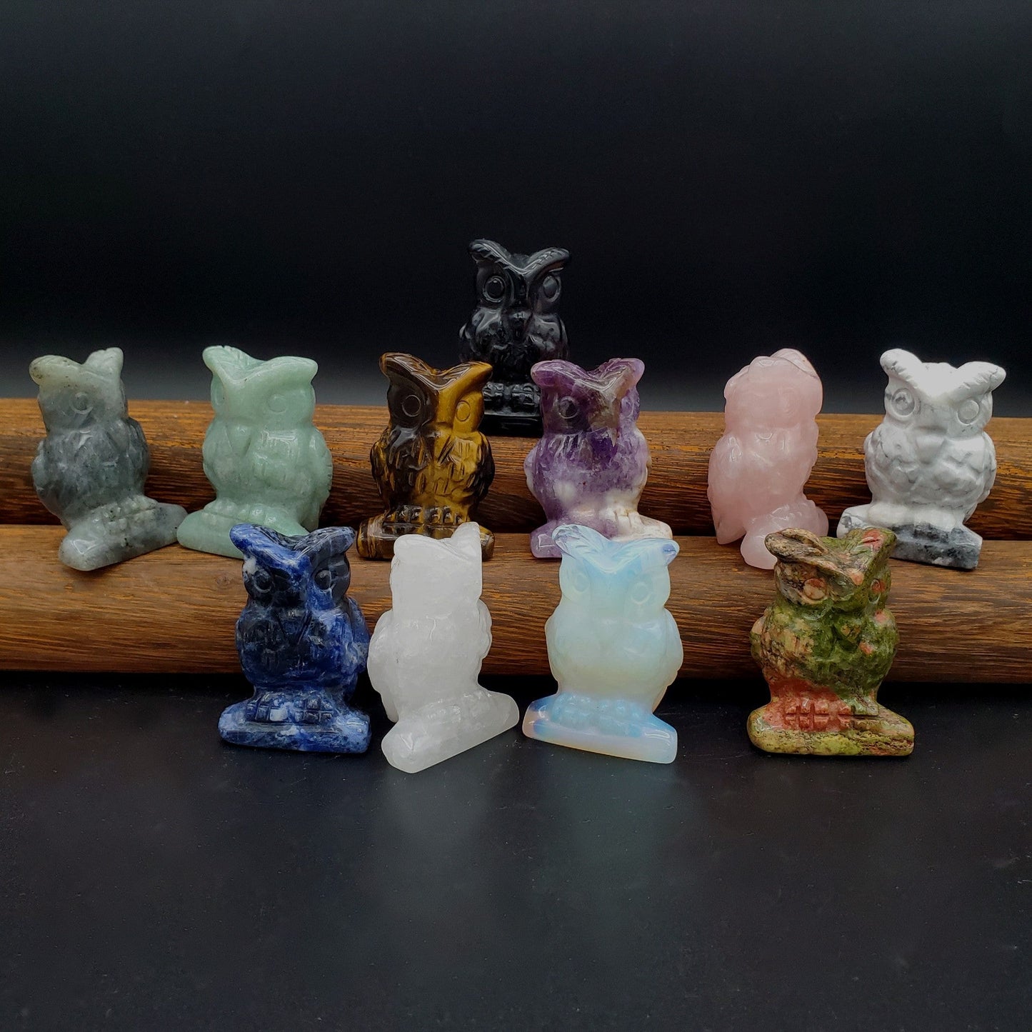 Healing Gemstone Carved Owls