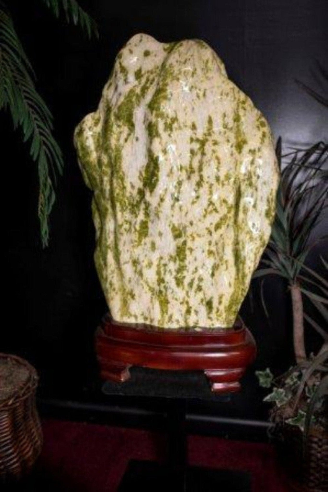 Large Serpentine Jade Specimen On Wood Base