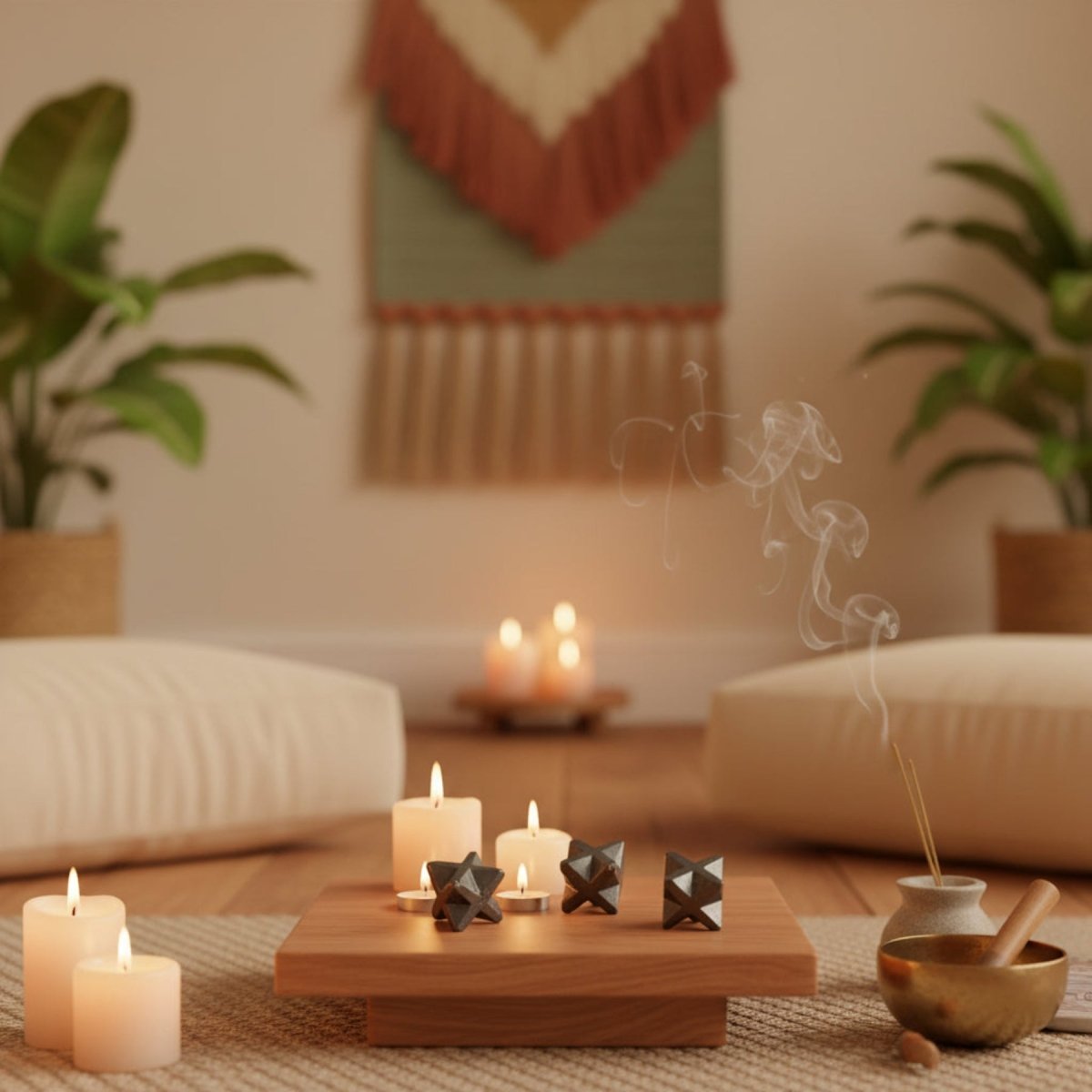 Shungite Merkaba's in a meditation room.