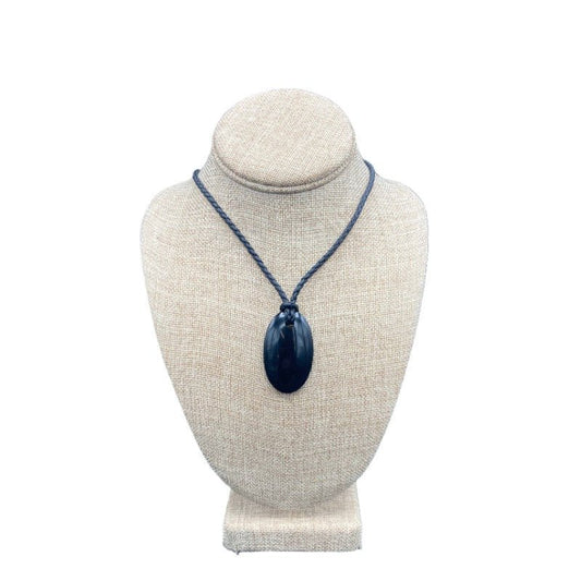 Shungite Pendant On A Rope Style Necklace. Shungite Pendant Is Polished And Black In Color.