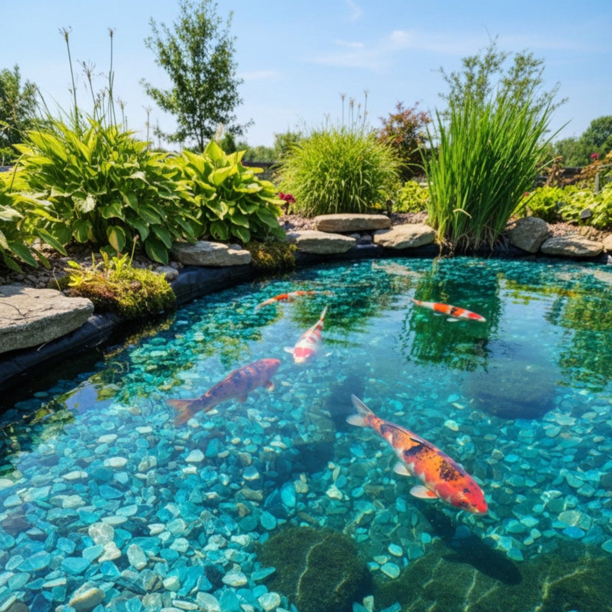 Slag glass cullet's added to an outdoor coy fishpond.