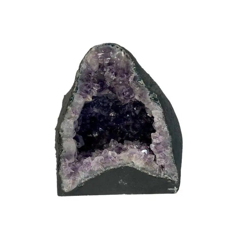 Amethyst Geode Is Dark and Light Purple Crystal Point, And Around the Outer Edges of the Face is Painted Flat Black