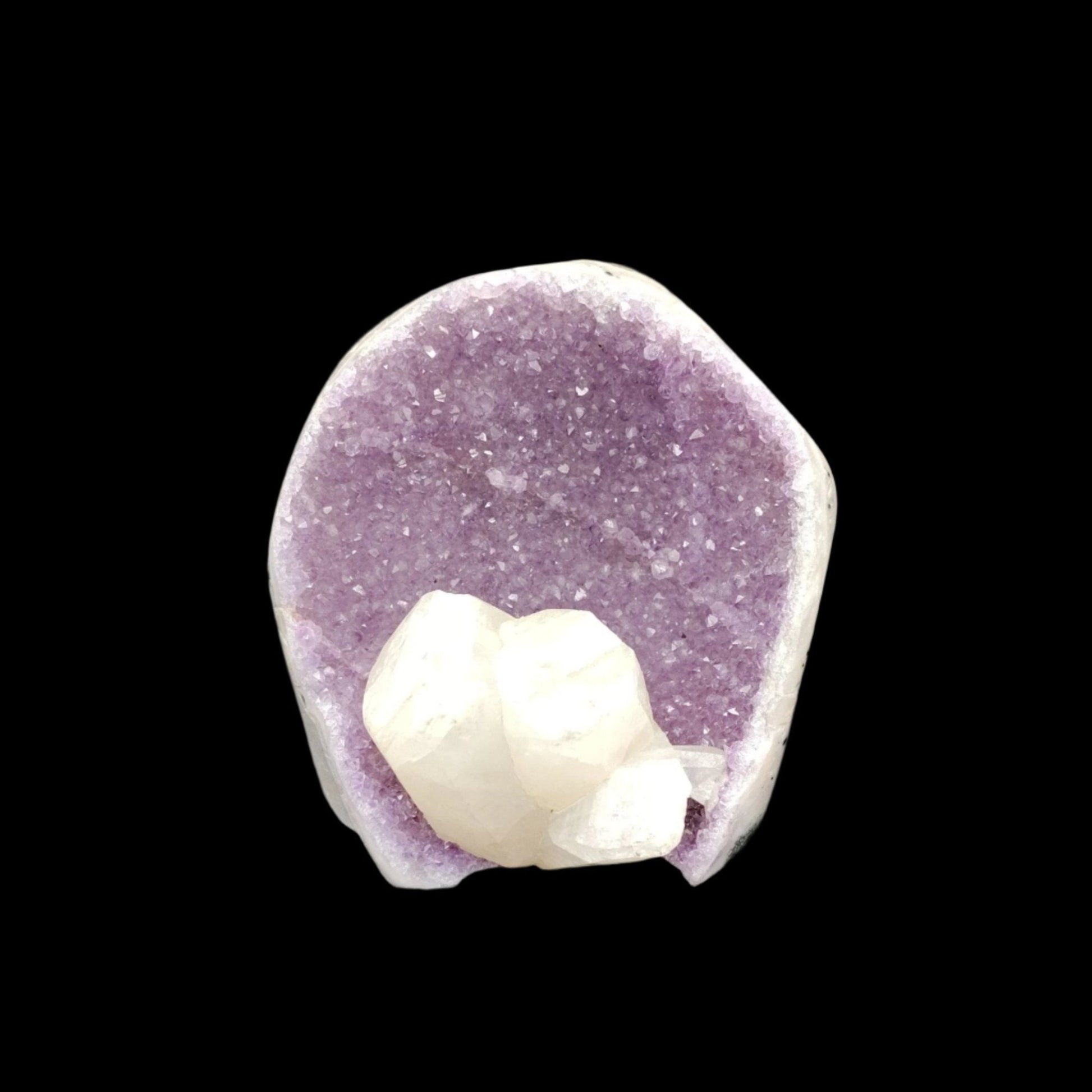 This is the front side of this Amethyst freeform with white Calcite