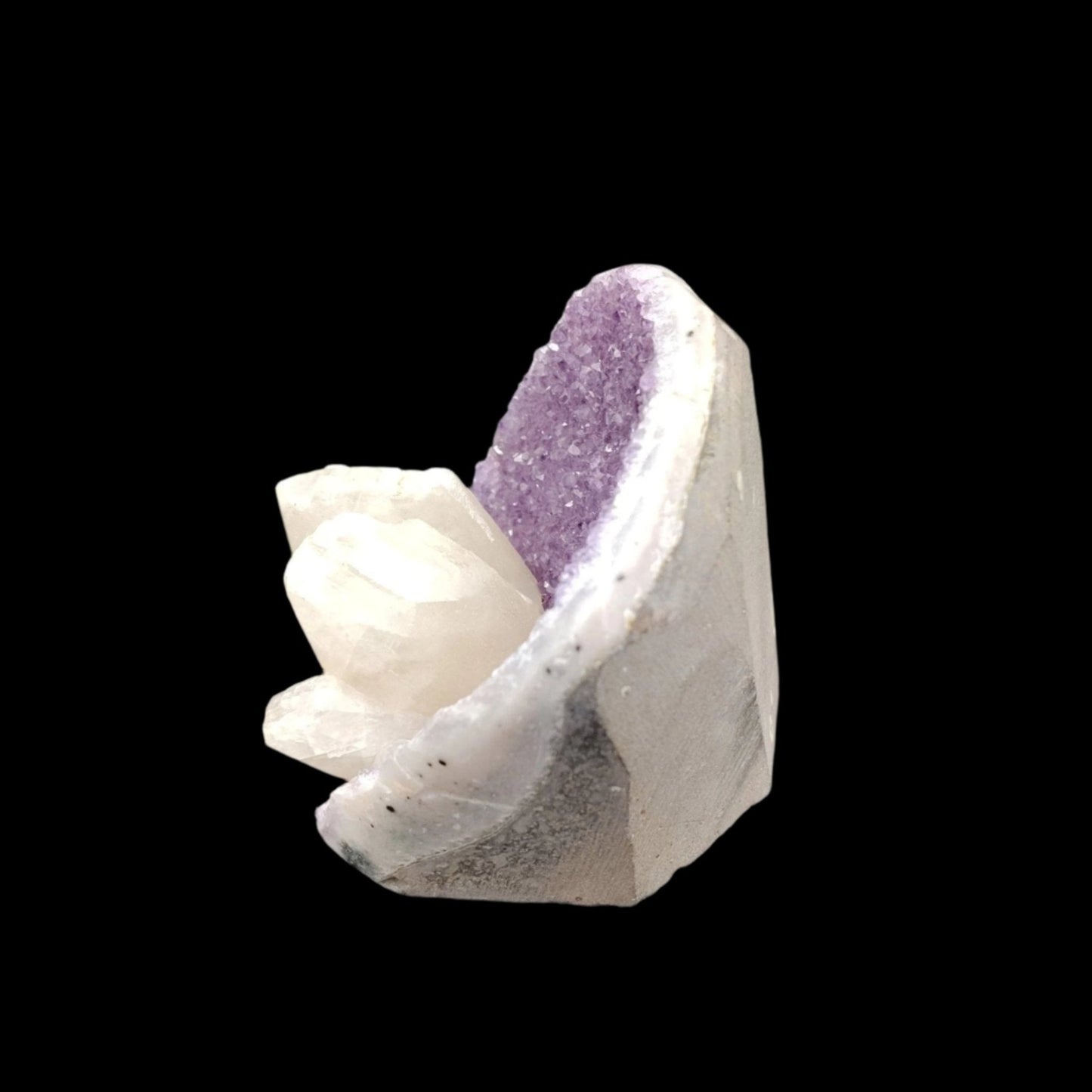 This is the left side of this Amethyst freeform with white Calcite