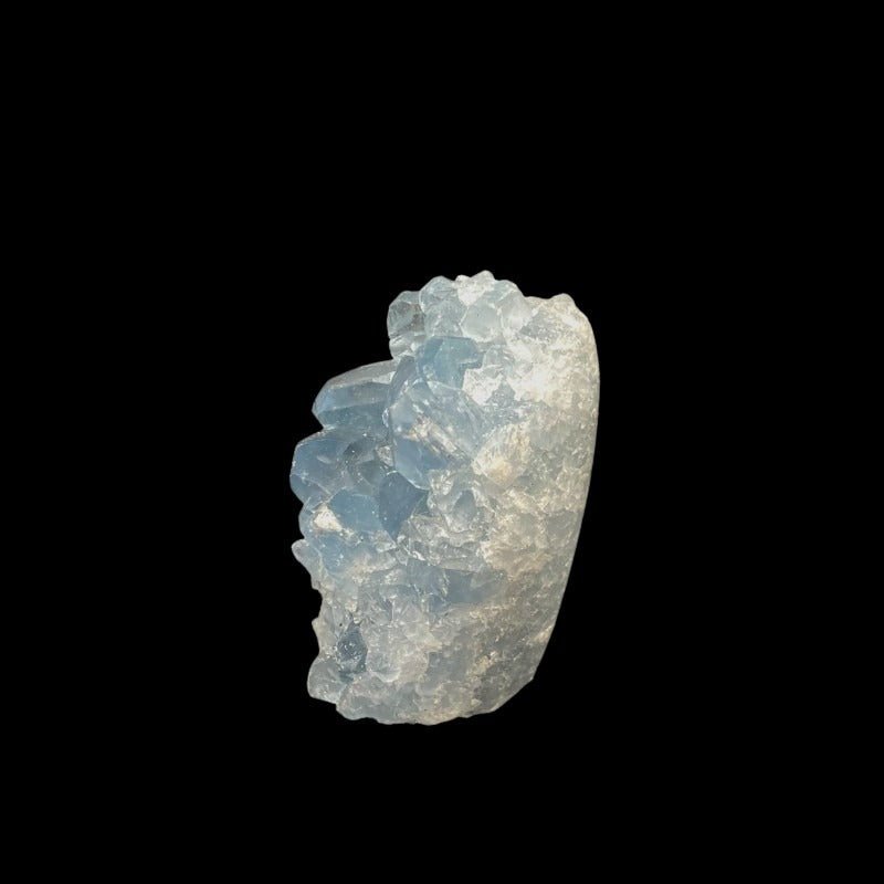 Side Profile Of Celestite Cut Base, Smooth With Edges Of Blue Crystal Points