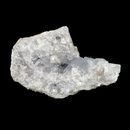 This is the front side of this piece of blue Celestite, covered in crystals