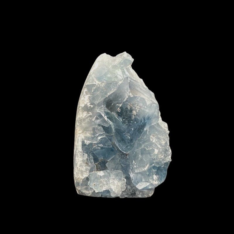 Front Side Of Blue Celestite Crystal Cut Base Showing the large crystal points