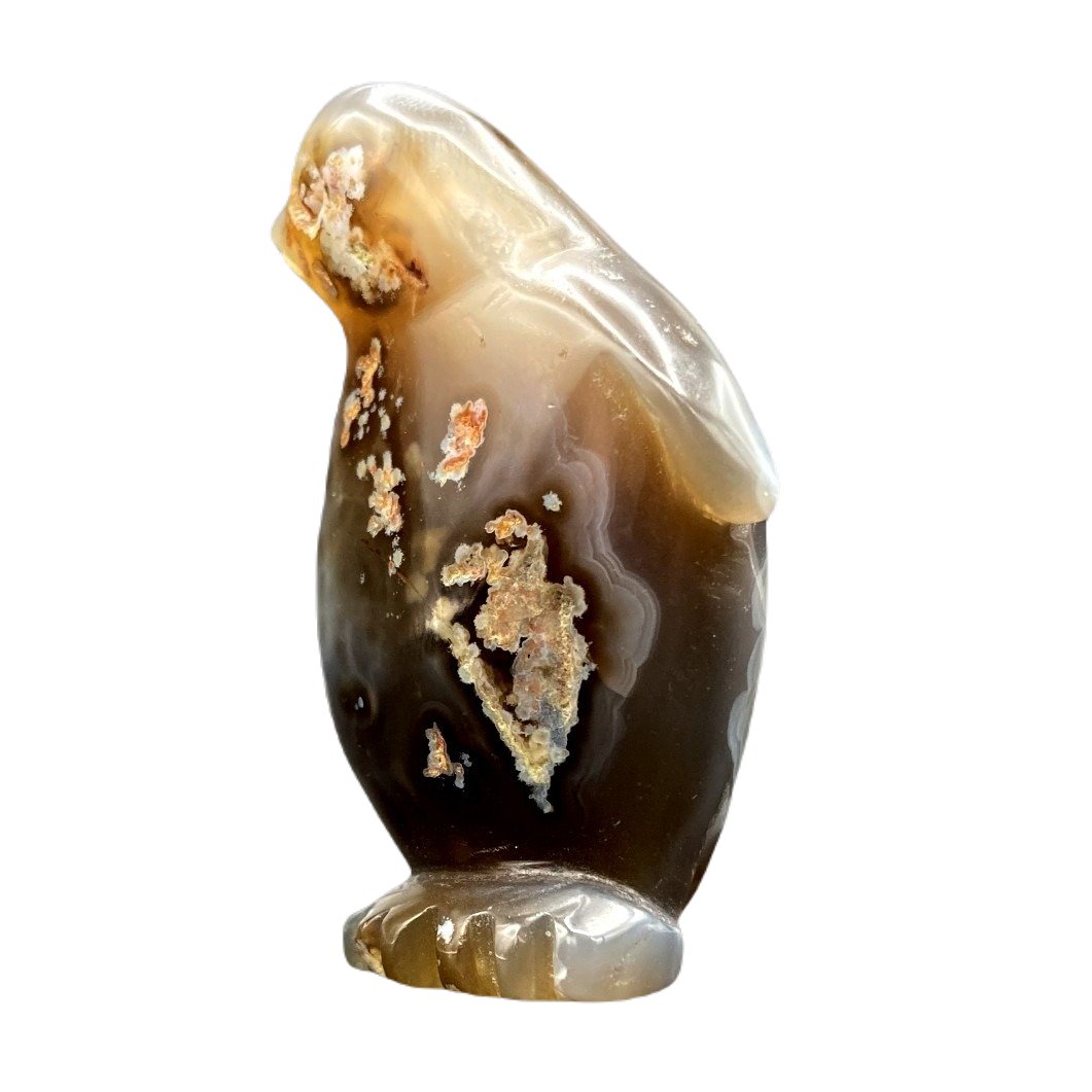 Side View Of Small Cream And Brown Agate Penguin figurine Home Decor