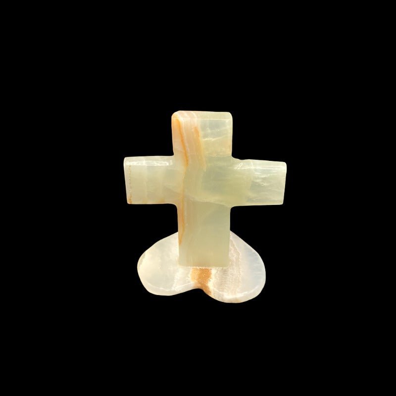 Small Onyx Cross With Heart Shaped Base. This Cross Is Mostly Just Cream In Color But Has A Small Touch Of Brown 