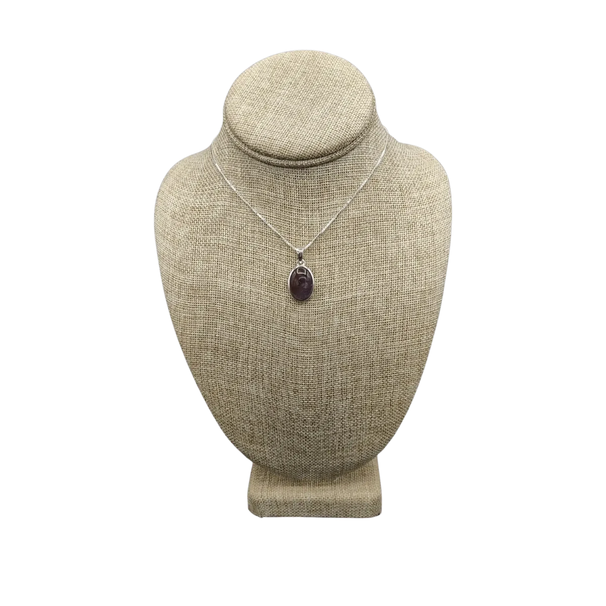 Sterling Silver Small Oval Shaped Cacoxenite Amethyst Pendant Necklace