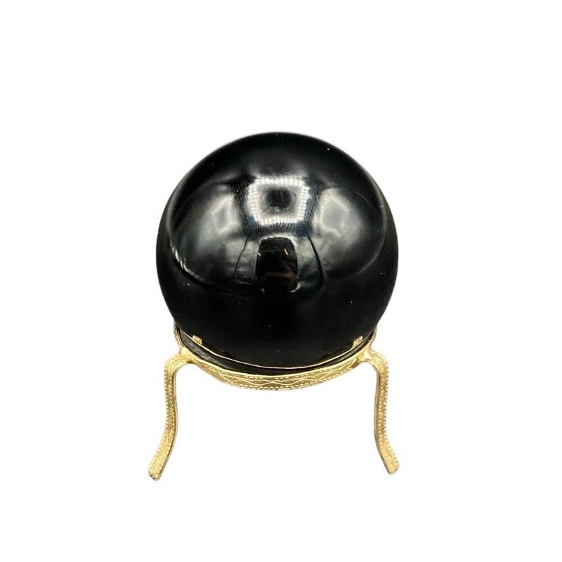 Front Side Of Polished Glossy And Smooth Black Obsidian Sphere