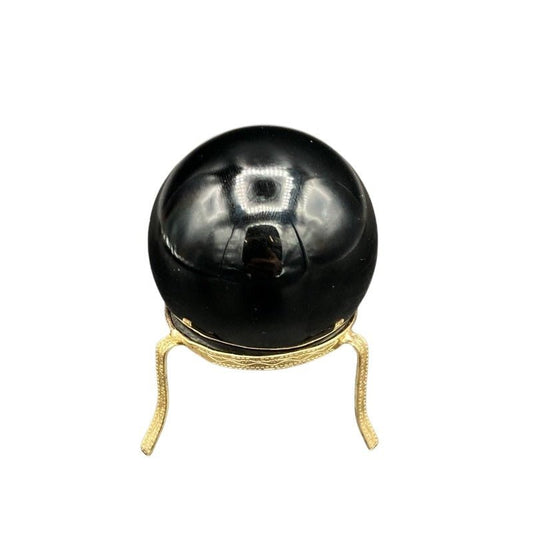 Front Side Of Polished Glossy And Smooth Black Obsidian Sphere