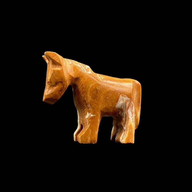 Small Brown And Cream Carved Onyx Horse Figurine