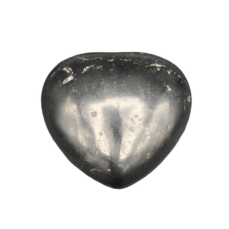 Back Side Of Small Polished Shungite Heart, Black In Color