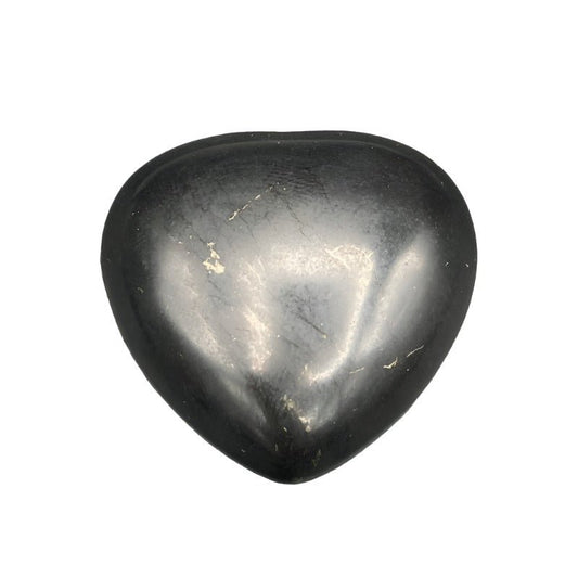 Front Side Of Small Polished Shungite Heart, Black In Color