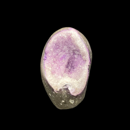 Front side view of purple druzy specimen