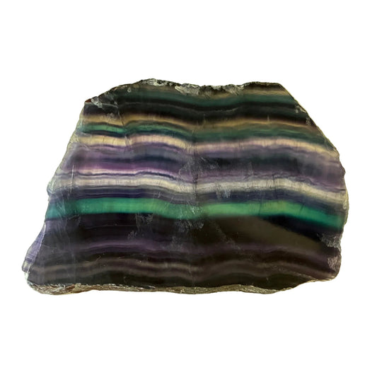 This is the front side of this multi-colored Fluorite slab.