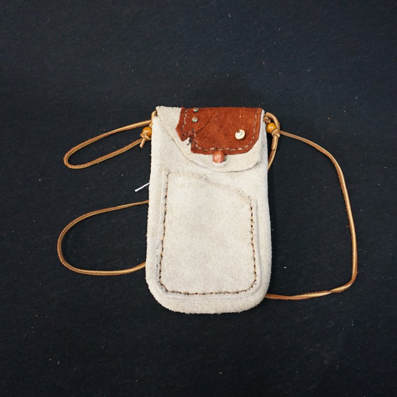 Suede Leather Pouch, Handmade and White, Light Brown, And A Lighter Brown Colors Of Leather.