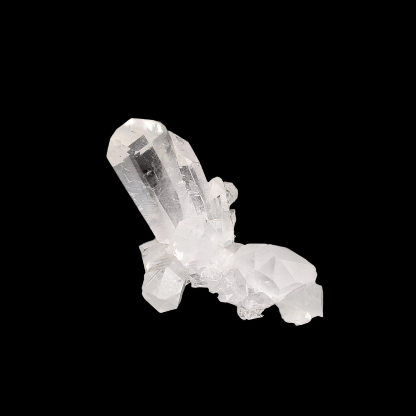 This is the front side of this water clear Quartz crystal cluster