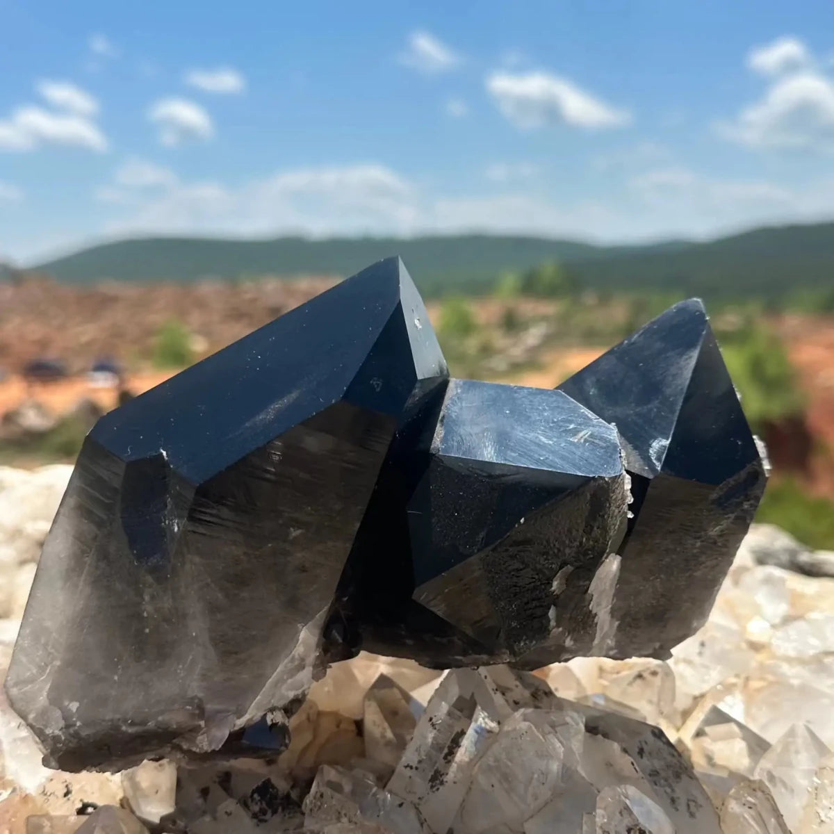Multiple Crystal Point Enhanced Smoky Quartz Cluster