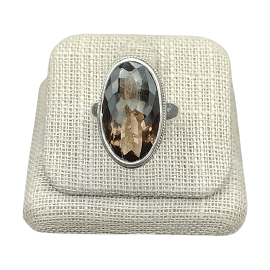 This is the front view of this Sterling Silver and smoky Quartz ring