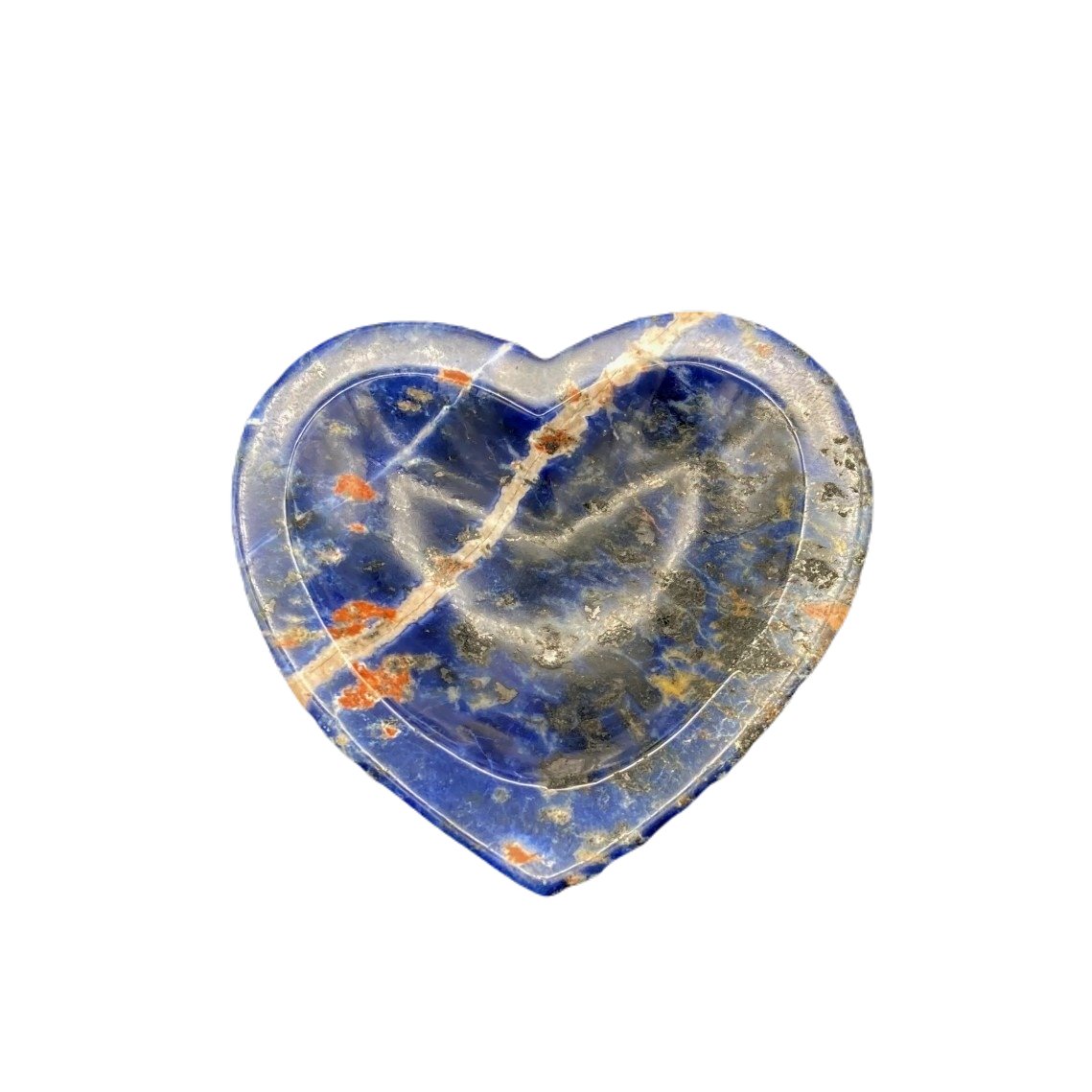 Sodalite Carved Heart Bowl Natural Stone Polished Crystal, Blue And Red In Color