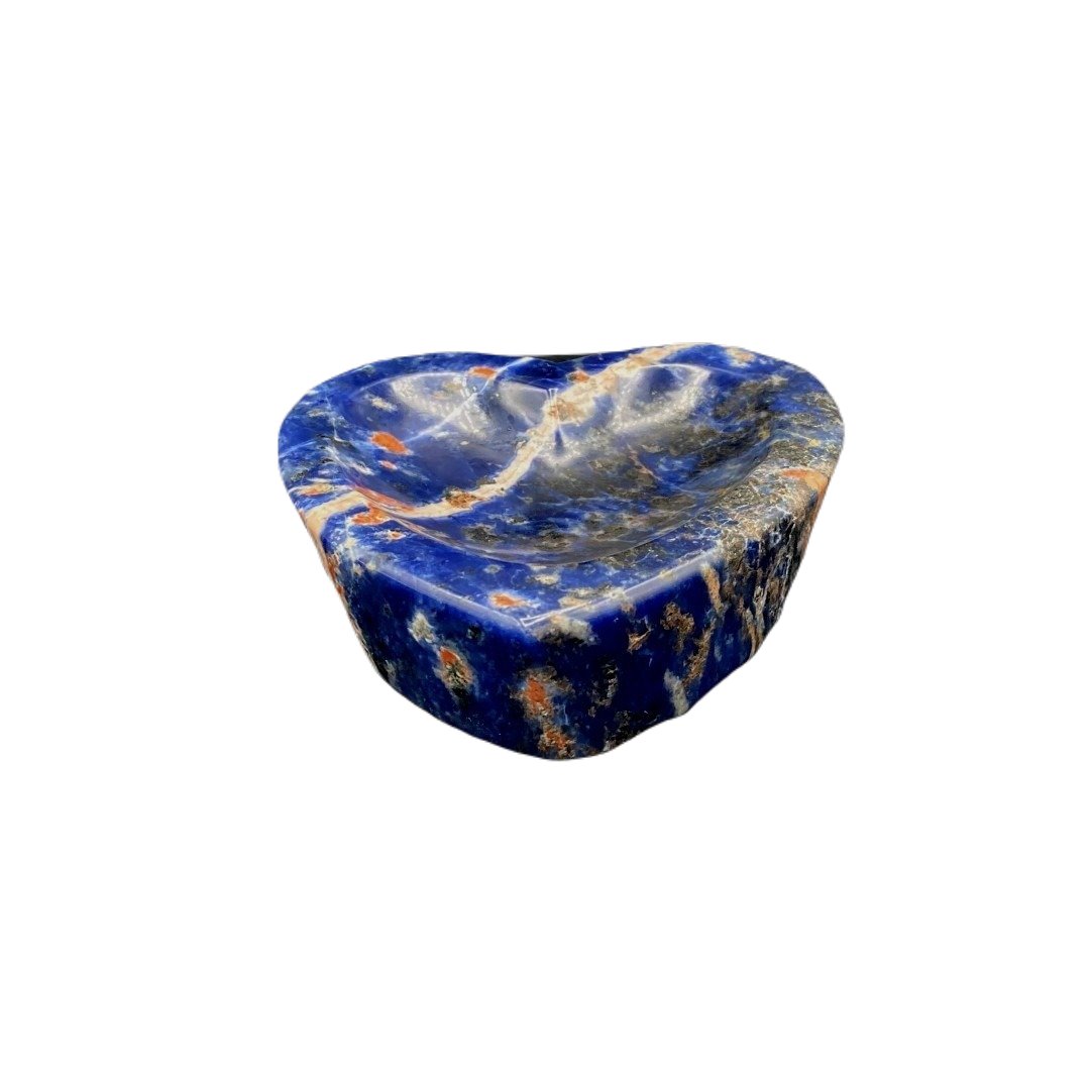 Sodalite Carved Heart Bowl Natural Stone Polished Crystal, Blue And Red In Color