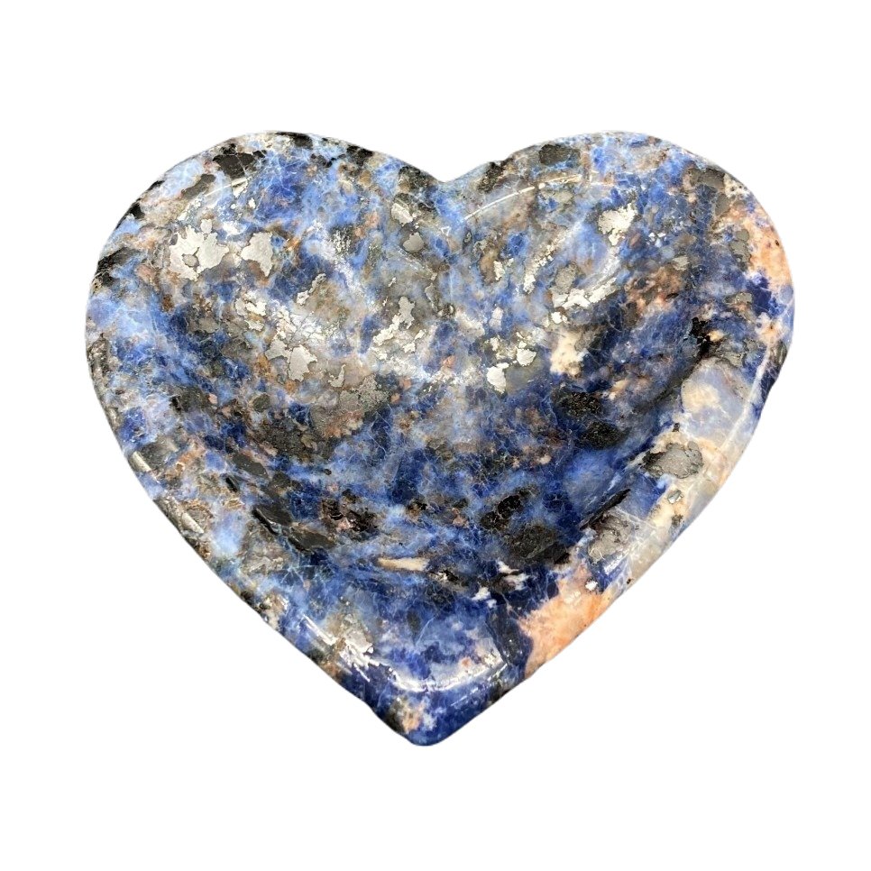 Sodalite Heart Shaped Trinket Bowl, Blue, Pink, And Black In Color