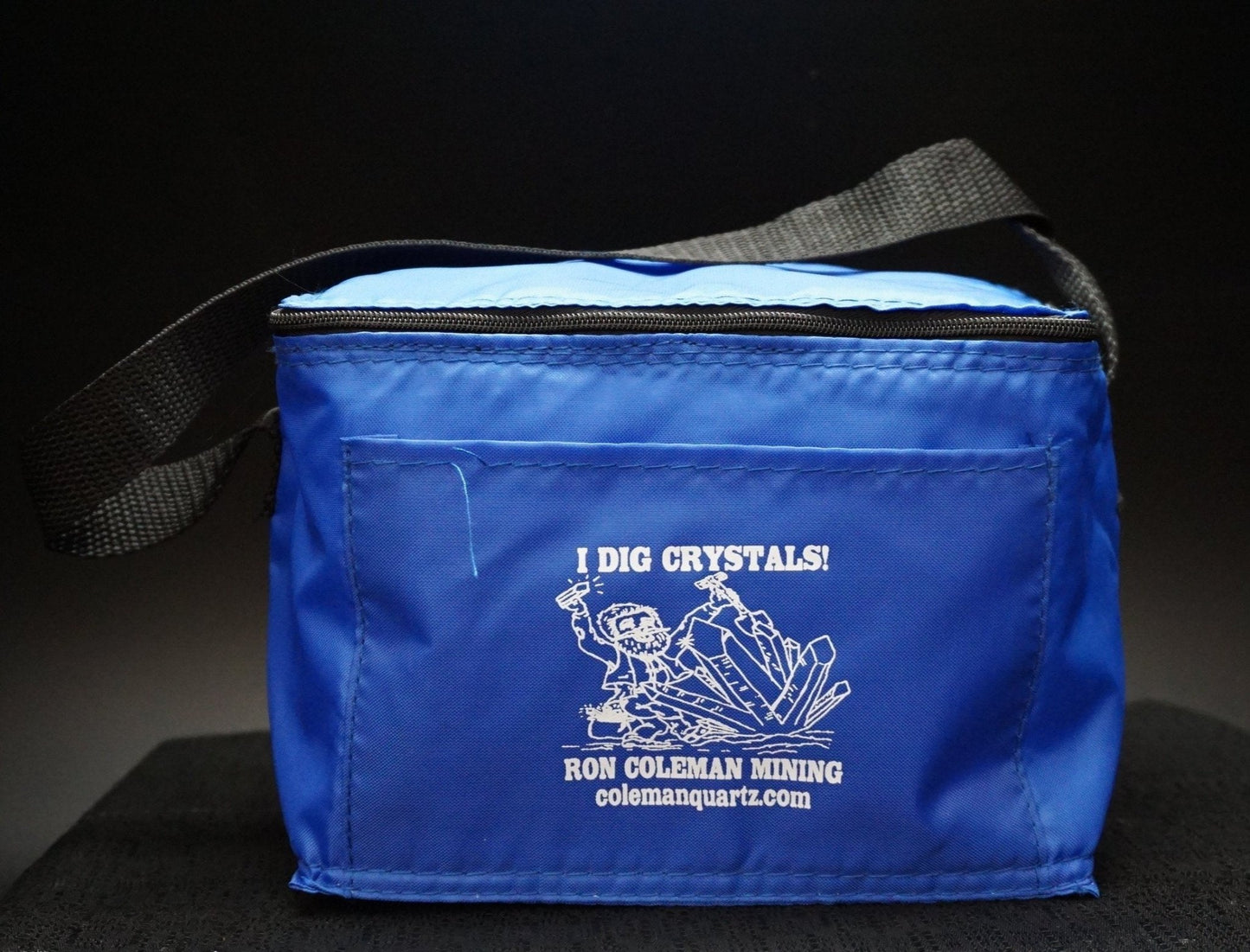 Bright Blue Insulated Lunch Box With Cartoon Miner And Crystal Cluster Ron Coleman Mining