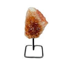 Load image into Gallery viewer, Front Side Of Citrine Crystal Cluster, Honey Brown Crystal Clusters On A Black Metal Stand
