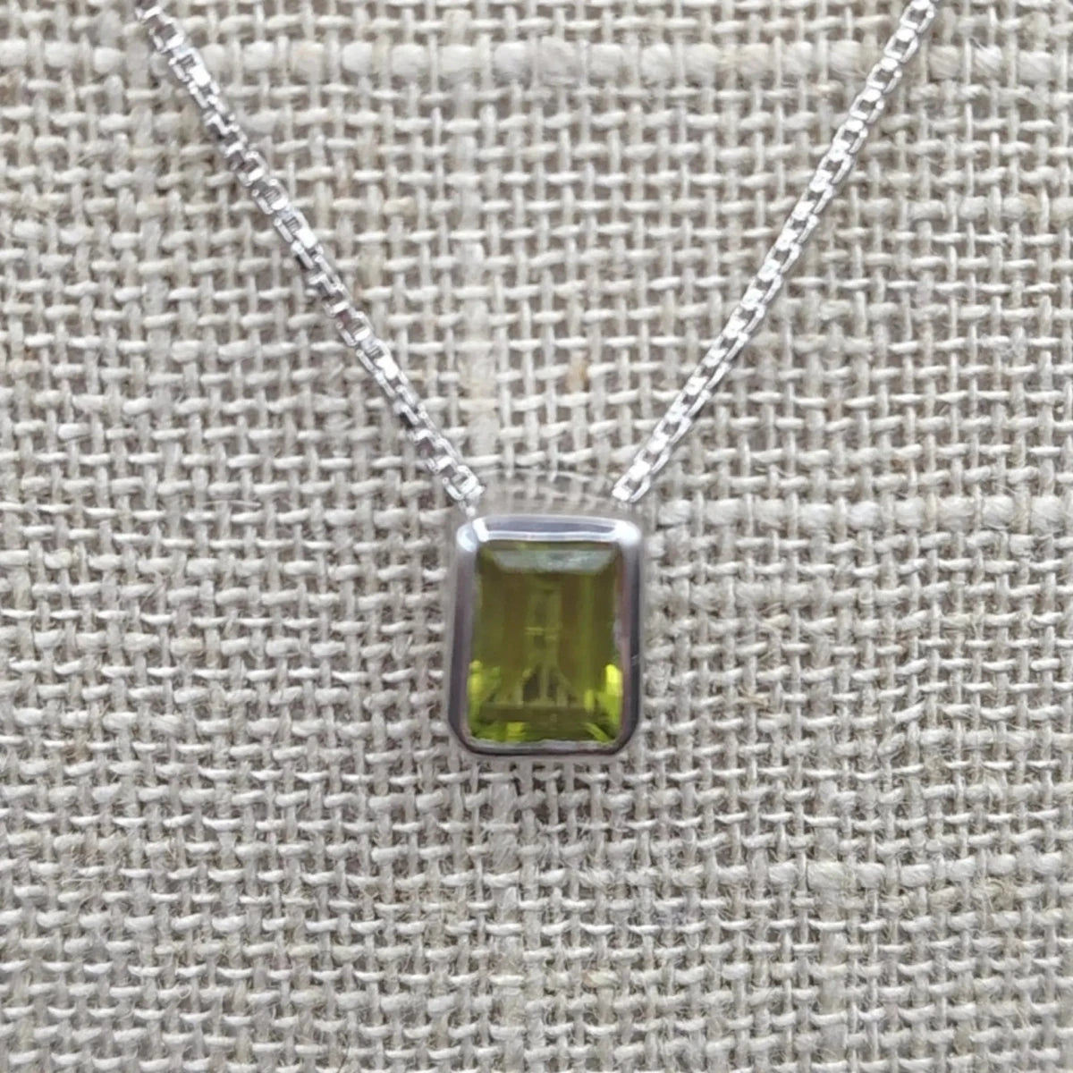 Close up of this Sterling Silver and Peridot pendant