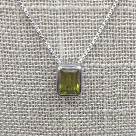 Close up of this Sterling Silver and Peridot pendant