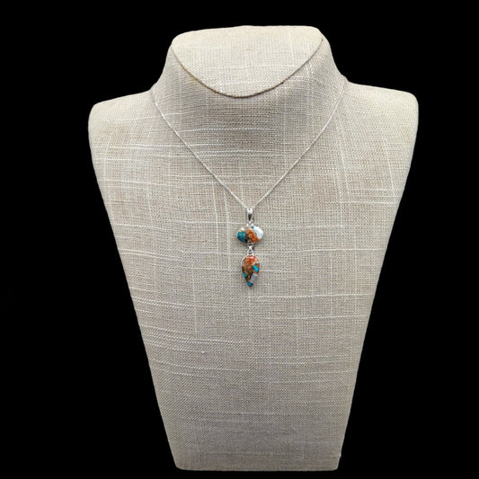 This is the front view of this Sterling Silver and double Oyster Turquoise pendant necklace
